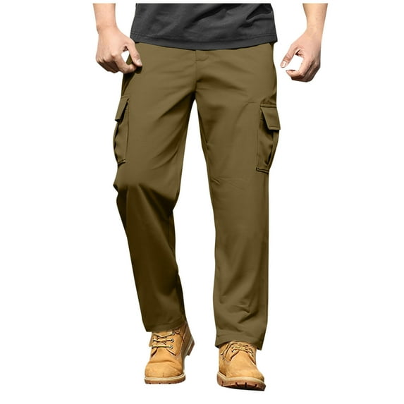 Erwazi Men's Hiking Cargo Pants Solid Beltwaist Button Zipper Pockets Outdoor Casual Pants