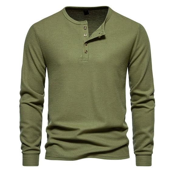 Erwazi Men's Long Sleeve Waffle Henley Shirts Casual Henley T-shirts for Men