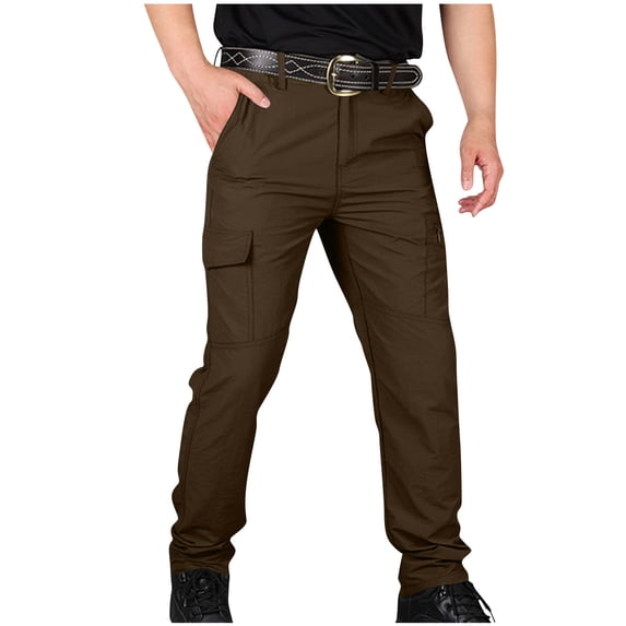 Erwazi Men's Quick Dry Waterproof Cargo Pants Belt Waist Multi Pockets Outdoor Hiking Trousers