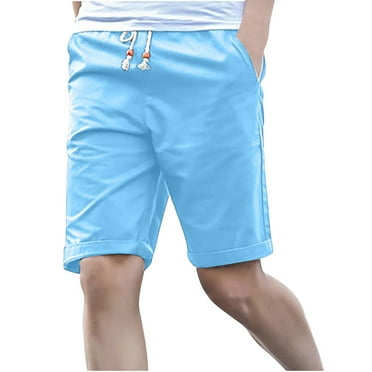 Erwazi Men's Shorts Drawstring Elastic Waist Solid Color Summer Beach Casual Shorts Pants with Pockets