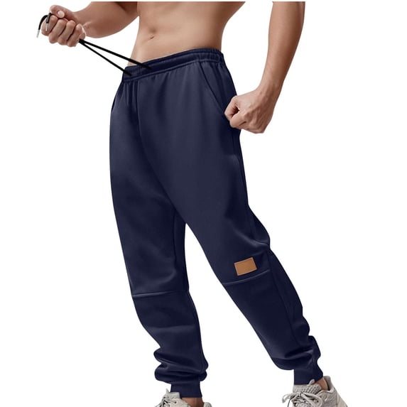 Erwazi Men's Solid Color Casual Sweatpants Elastic Waist Drawstring Cuffed Jogger Pants with Pockets