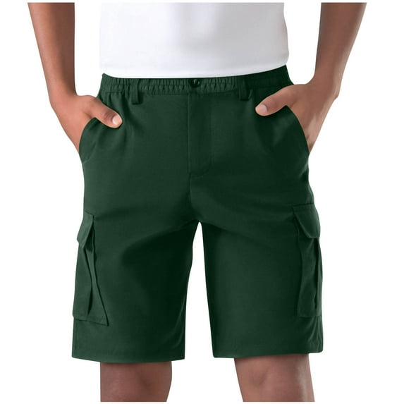 Erwazi Men's Solid Color Elastic Waist Cargo Shorts Casual Sraight Leg Work Shorts with Multi Pockets