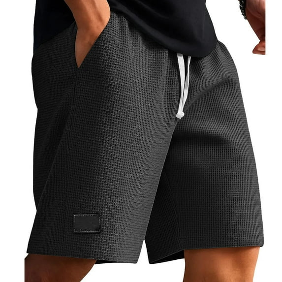 Erwazi Men's Waffle Knit Shorts Solid Loose Casual Drawstring Waist Athletic Sport Shorts