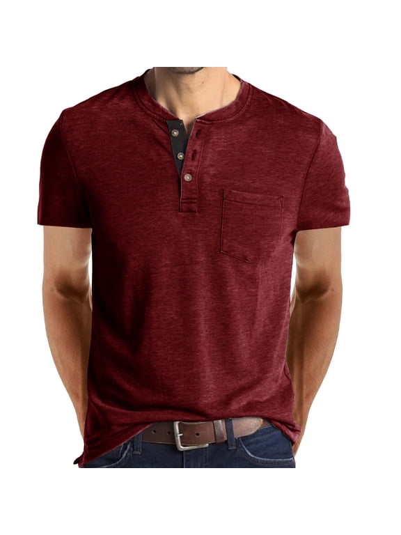 Mens Casual Short Sleeve Henley Shirts Fashion Button T Shirts with Pocket