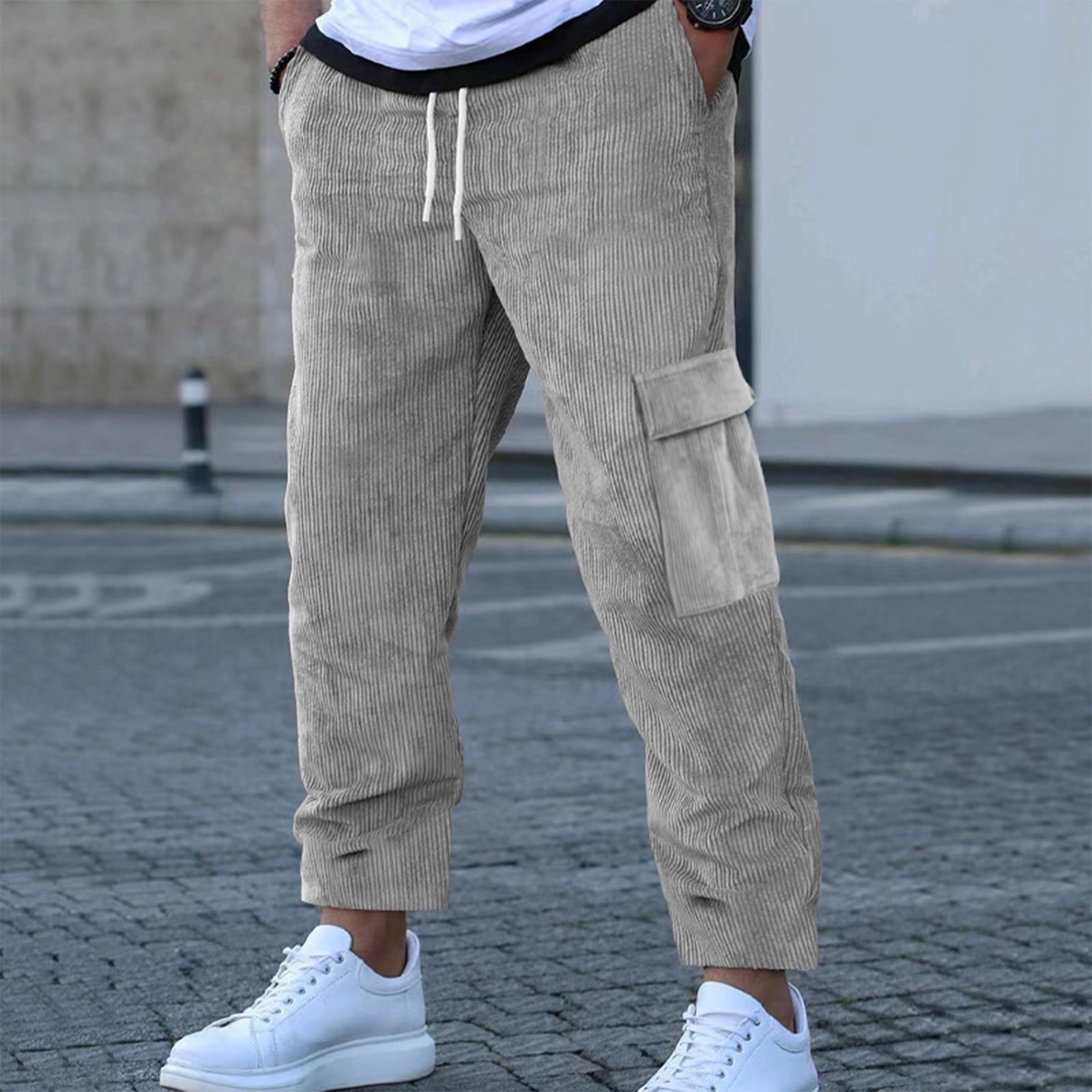 Erwazi Mens Corduroy Pants Casual Loose Straight Leg Elastic Waist ...