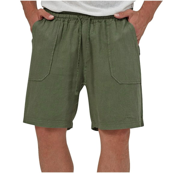 Erwazi Mens Cotton Linen Shorts Casual Drawstring Bermuda Shorts Stretch Summer Beach Wear