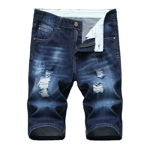 Erwazi Mens Jean Shorts Distressed Ripped Denim Bermuda Shorts Summer Casual Classic Straight Short Jeans