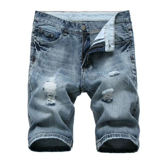 Erwazi Mens Jean Shorts Distressed Ripped Denim Bermuda Shorts Summer Casual Classic Straight Short Jeans