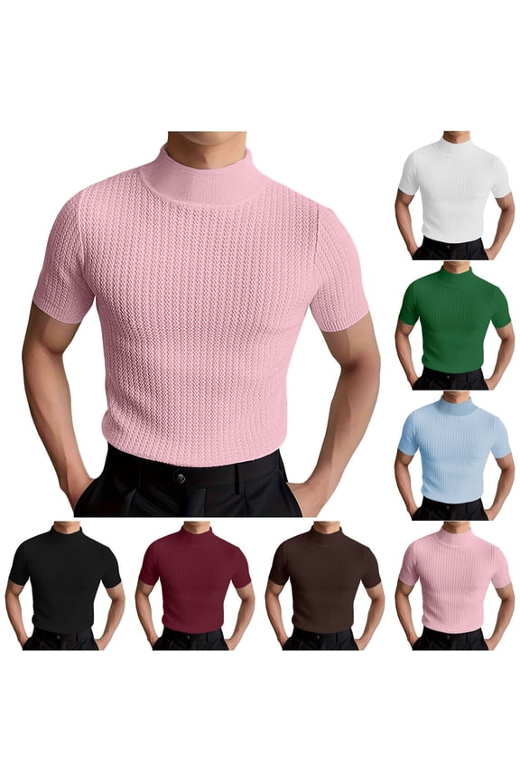 Mens Knit Shirts Casual Crewneck Short Sleeve Tees Trendy Fashion Lounge T-Shirt, L