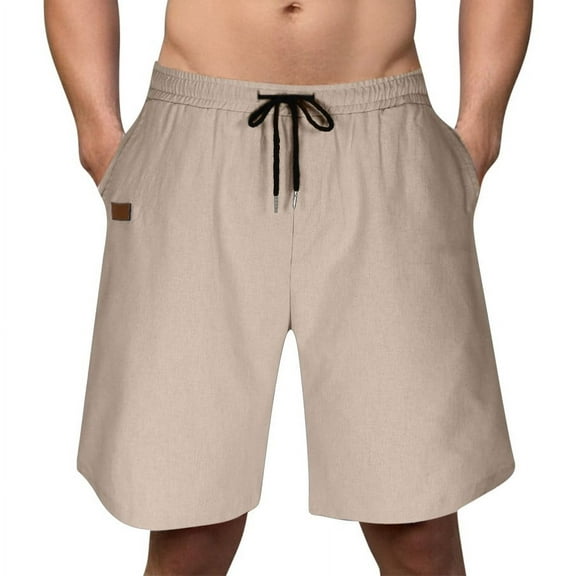 Erwazi Mens Linen Shorts Elastic Waist Drawstring Loose Casual Summer Beach Vacation Shorts with Pockets