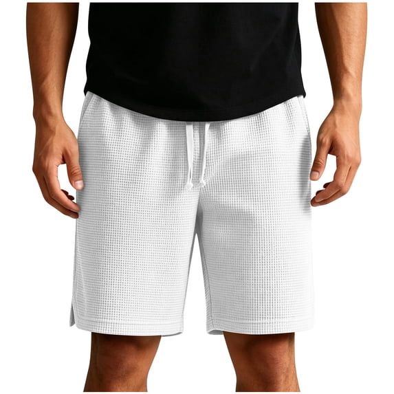 Erwazi Mens Shorts Solid Waffle Drawstring Waist Side Split Lightweight Summer Walking Outdoor Activities Shorts with Pocket