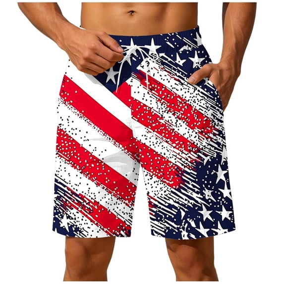 Erwazi Mens Swim Trunks 4th of July Printed Printed Drawstring Waist Quick Dry Casual Summer Beach Surf Swimwear Shorts with Pocket