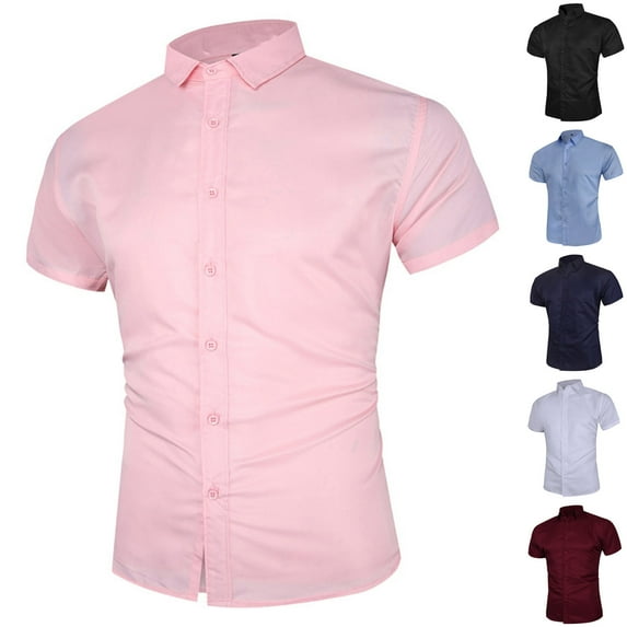 Erwazi Mens T-Shirts Casual Trendy Fashion Short Sleeve Button Down Tees Solid Color Business Work Shirt, 2XL