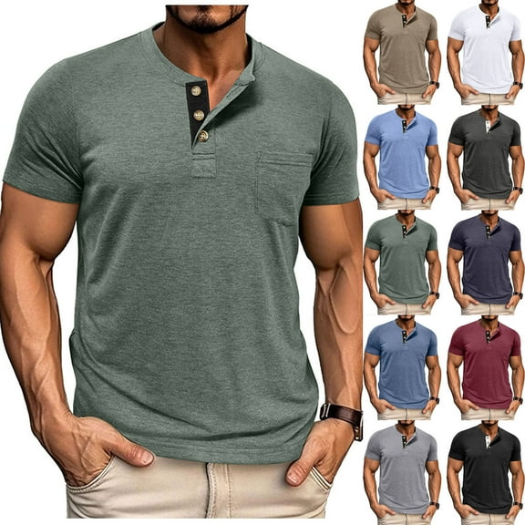Erwazi Mens Tees Casual Henley Short Sleeve T-Shirts Vocation Hiking Travel Shirt, 2XL