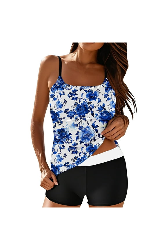 Modest Tankini Swimsuits for Women Tummy Control Bathing Suit 2 Piece Swim Tank Top and Shorts Swimwear Set