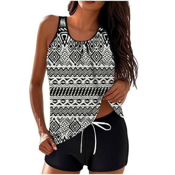 Erwazi Modest Tankini Swimsuits for Women Tummy Control Bathing Suit 2 Piece Swim Tank Top and Shorts Swimwear Set