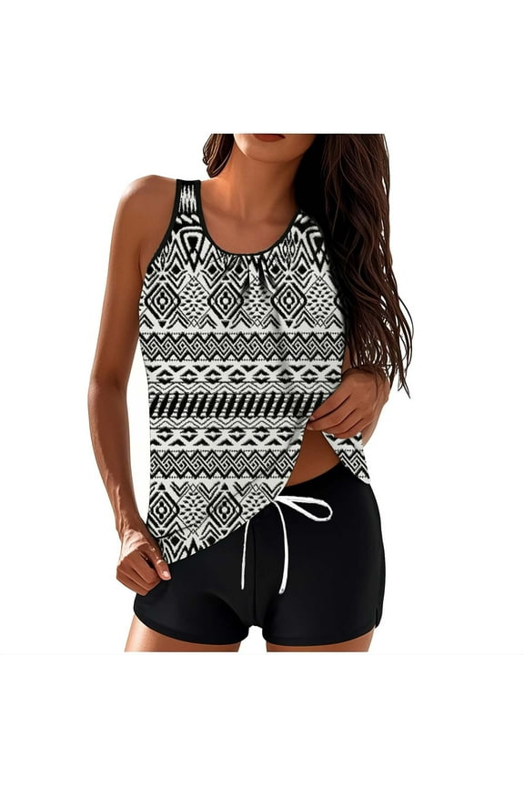 Modest Tankini Swimsuits for Women Tummy Control Bathing Suit 2 Piece Swim Tank Top and Shorts Swimwear Set