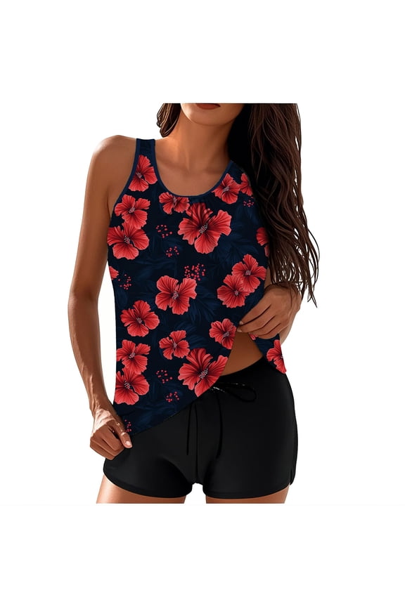 Modest Tankini Swimsuits for Women Tummy Control Bathing Suit 2 Piece Swim Tank Top and Shorts Swimwear Set