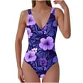 thumbnail image 1 of Erwazi One Piece Swimsuit for Women Printed Built-in Padded V Neck Bathing Suits Tummy Control Casual Beachwear, 1 of 7