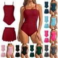 thumbnail image 1 of Erwazi One Piece Swimsuits Set for Women Solid Backless Square Neck Modest Beach Swimwear Bathing Suit, 1 of 7