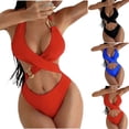 thumbnail image 1 of Erwazi One Piece Swimsuits for Women Solid Slim Monokini Padded Casual Vacation Pool Swim Bathing Suit, 1 of 5