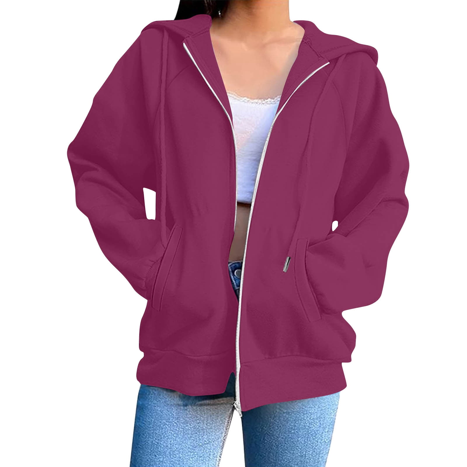 Oversized Hoodies for Women Zip Up Hooded Sweatshirt Casual Pullover Tops Fall Winter Clothes with Pockets