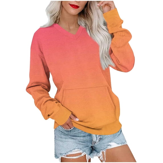 Erwazi Oversized Sweatshirts for Women V Neck Long Sleeve Pullover Tops Gradient Printed Trendy Cute Sweatshirt