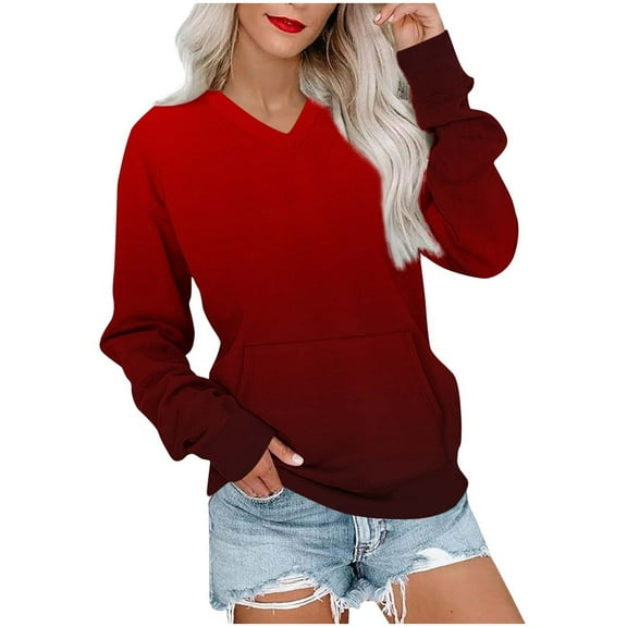 Erwazi Oversized Sweatshirts for Women V Neck Long Sleeve Pullover Tops Gradient Printed Trendy Cute Sweatshirt