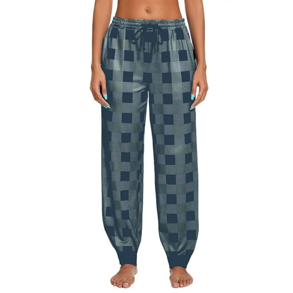 Erwazi Plaid Pants for Women Casual Elastic Waisted Drawstring Pants Sleep Lounge Joggers, Gray, M