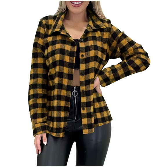 Erwazi Plaid Shirts for Women Fashion Work Business Button Down Shirts Casual Long Sleeve Blouses Tops