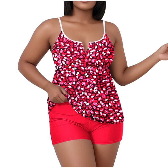 Erwazi Plus Size Tankini Swimsuits Set for Women Print Spaghetti Strap Padded Top 2 Piece Bathing Suits