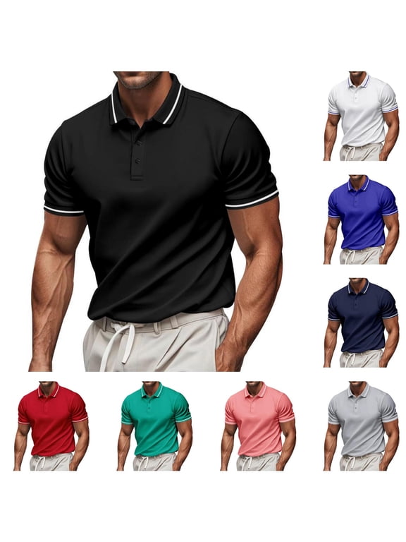 Polo Shirts for Men Casual Collared Short Sleeve Tees Business Work T-Shirt, L