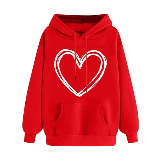Erwazi Pullover Hoodies for Women, Valentines Heart Printed Graphic Hoodies for Teen Girls, Long Sleeve Hooded Sweatshirt