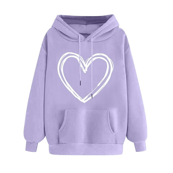 Erwazi Pullover Hoodies for Women, Valentines Heart Printed Graphic Hoodies for Teen Girls, Long Sleeve Hooded Sweatshirt