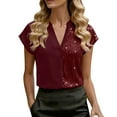 thumbnail image 1 of Erwazi Sequin Blouse for Women Sparkle Solid Deep V-Neck Short Sleeve Party Top, 1 of 6