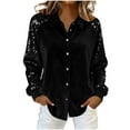 thumbnail image 1 of Erwazi Sequin Shirt for Women Button Down Sparkly Sleeve Tops Casual Party Club Tops, 1 of 6
