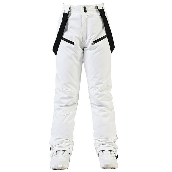 Erwazi Ski Pants for Women Plus Size Winter Trendy Waterproof Wind Breaker Trousers Sports Cargo Pants with Pockets, White, XL