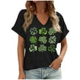 thumbnail image 1 of Erwazi St Patricks Day Women Short Sleeve T-Shirts V Neck Shamrock Funny Clover Tee Tops, 1 of 4