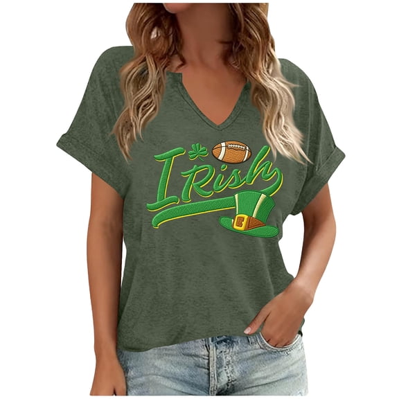 Erwazi St Patricks Day Women Short Sleeve T-Shirts V Neck Shamrock Funny Clover Tee Tops
