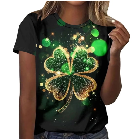 Erwazi St Patricks Day Womens Short Sleeve T-Shirts Crewneck Clover Cute Graphic Tee Tops