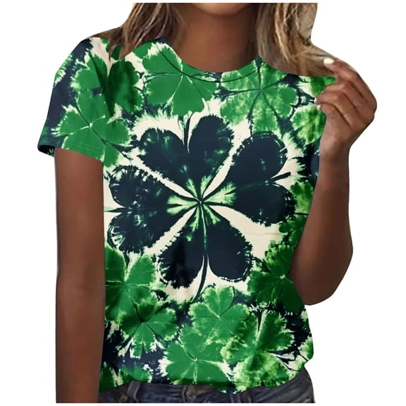 Erwazi St Patricks Day Womens Short Sleeve T-Shirts Crewneck Clover Cute Graphic Tee Tops