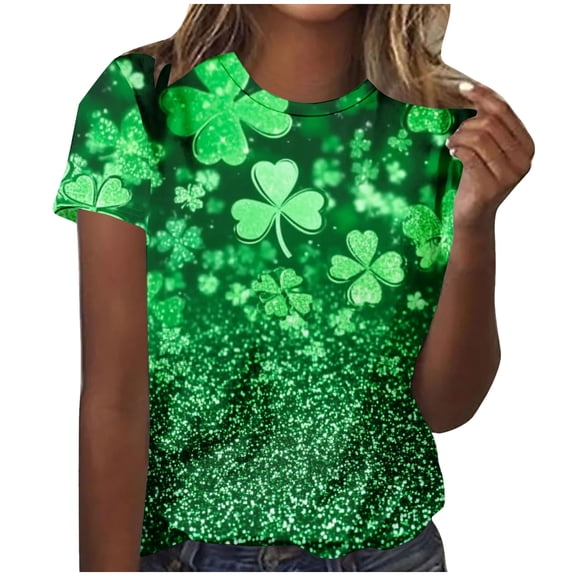 Erwazi St Patricks Day Womens Short Sleeve T-Shirts Crewneck Clover Cute Graphic Tee Tops