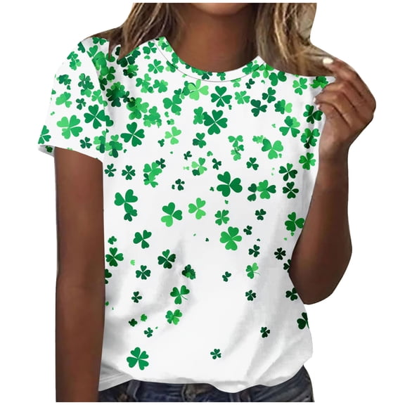Erwazi St Patricks Day Womens Short Sleeve T-Shirts Crewneck Clover Cute Graphic Tee Tops