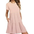 thumbnail image 1 of Erwazi Summer Casual Dresses for Women Swing Short Sleeve T Shirt Dresses Tiered Flowy Beach Mini Dress with Pockets, 1 of 6