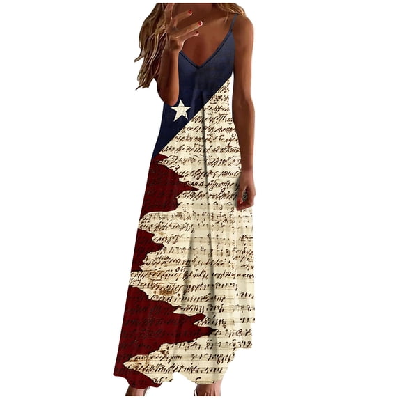 Erwazi Summer Dresses for Women 4th Of July Printed Crew Neck Sleeveless Ankle Length Dress Celebrations Outdoor Parties Activities Casual Dresses