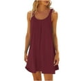 thumbnail image 1 of Erwazi Summer Dresses for Women Sleeveless Tank Dress Plain Pleated T Shirt Dress Casual Loose Mini Dress Sundress Beach Bikini Swimsuit Cover Up, 1 of 4