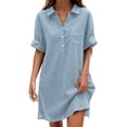 thumbnail image 1 of Erwazi Summer Dresses for Women Solid Collared Short Sleeve Button V Neck Dress Trendy Casual Daily Outdoor Knee Length Dresses with Pocket, 1 of 6