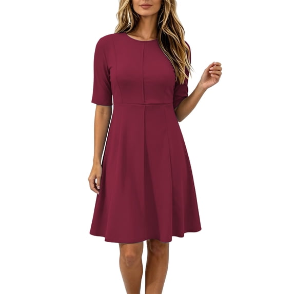 Erwazi Summer Dresses for Women Solid Cotton Linen V Neck 3/4 Sleeve Side Slit Loose Daily Dress with Pockets