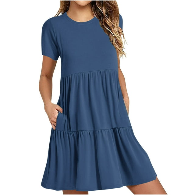 Erwazi Summer Flowy Dresses for Women Short Sleeve Crewneck Swing Mini ...