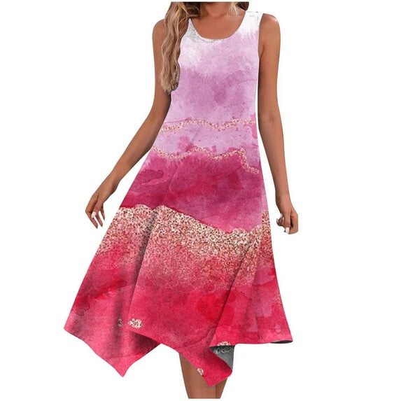 Erwazi Summer Flowy Dresses for Womens Short Sleeve Scoop Neck Sundress Tie-Dye Midi Tank Dress Casual Beach Vacation Tshirt Dress with Pockets